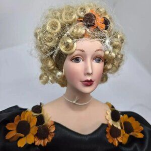Design Debut "Pilar" Ballet Porcelain Doll, Black Dress, Orange Flowers, 20"